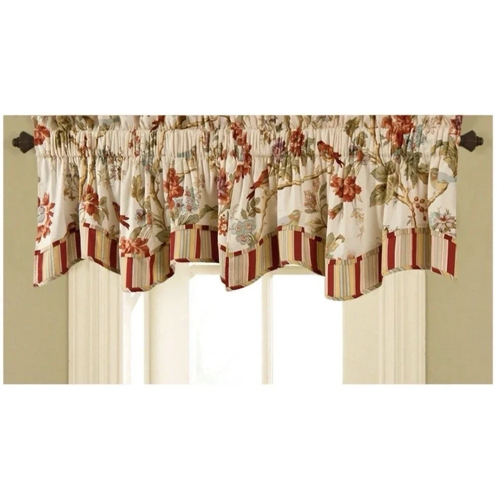 Waverly Charleston Chirp Valance PAPAYA Curtains Floral Bird 50x16 (2 Set)